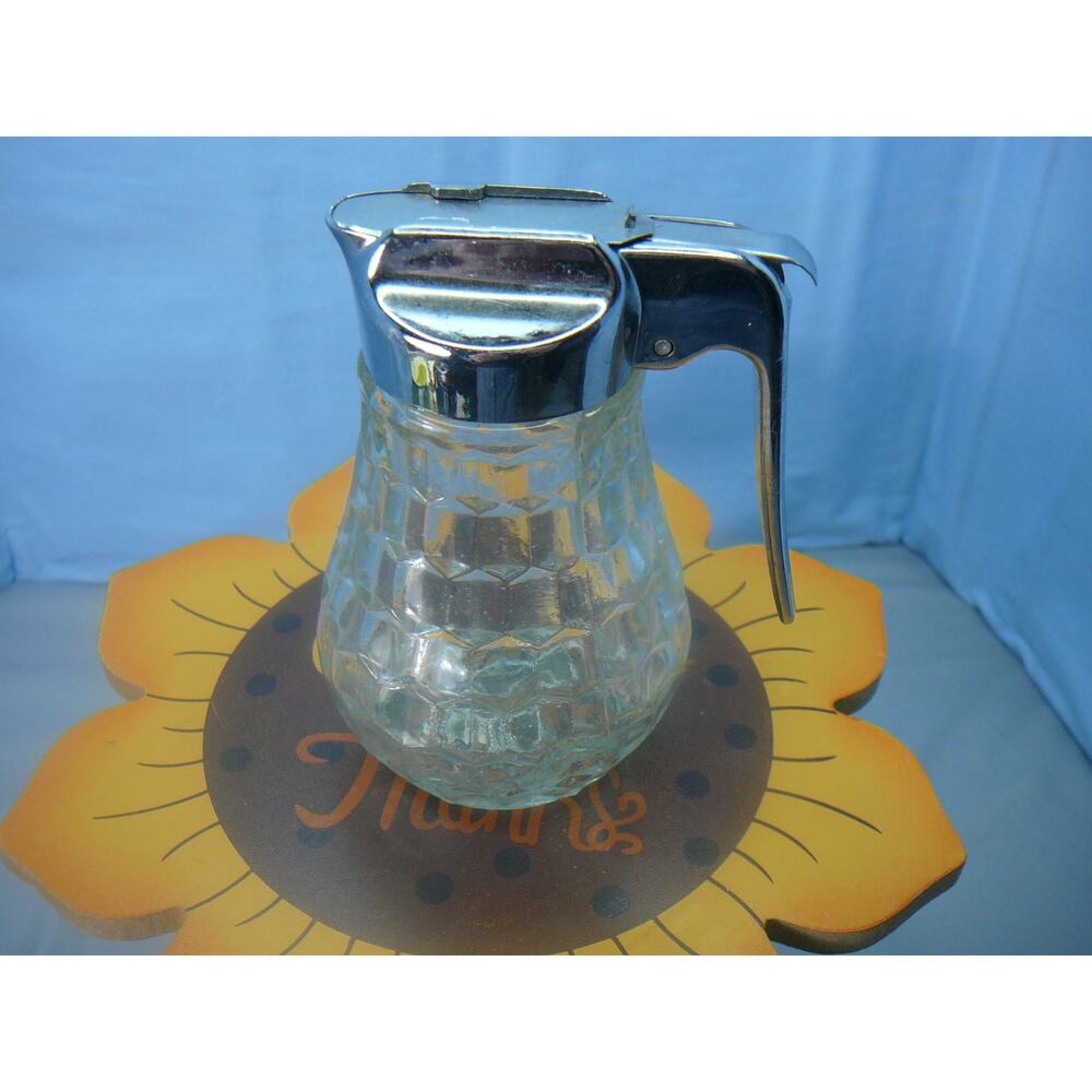 Vtg MCM Drip Cut Diamond Pattern Syrup/Honey Dispencer 1960's